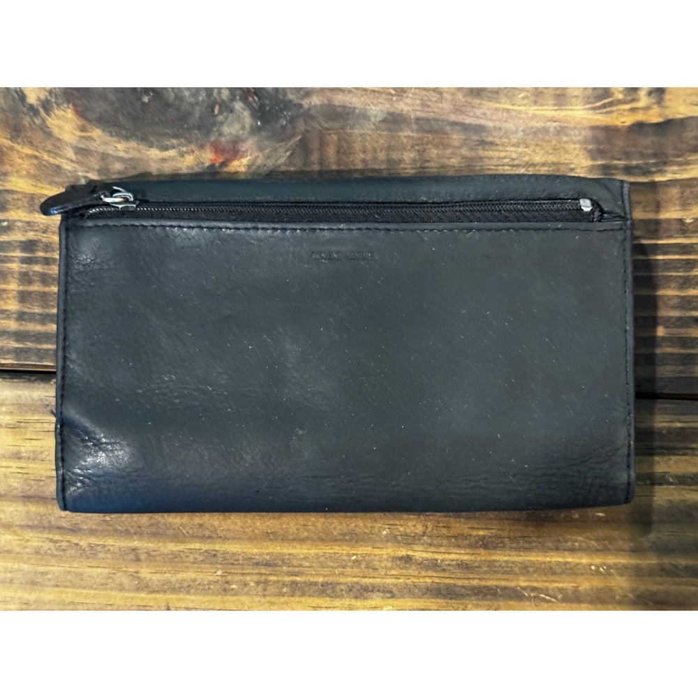 Fossil Black Leather Trifold Wallet Western Filigree Medallion Checkbook Clutch - Picture 6 of 6